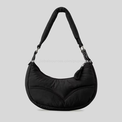 Bolsa de ombro de poliéster de nylon reciclado, bolsa de mão meia-lua, bolsa de ombro puffer feminina