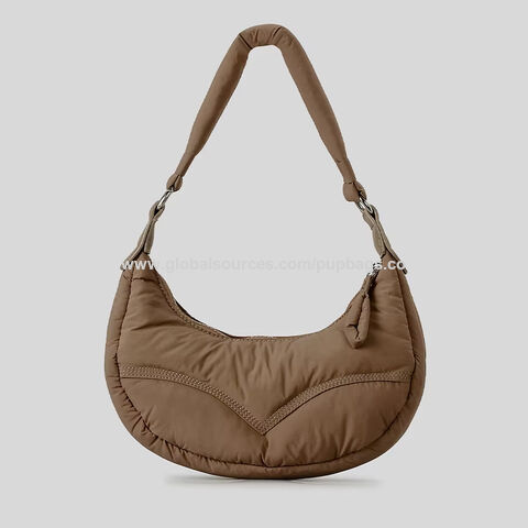 Bolsa de ombro de poliéster de nylon reciclado, bolsa de mão meia-lua, bolsa de ombro puffer feminina