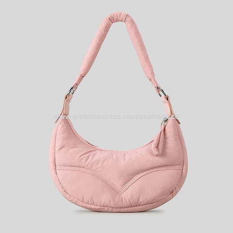 Bolsa de ombro de poliéster de nylon reciclado, bolsa de mão meia-lua, bolsa de ombro puffer feminina