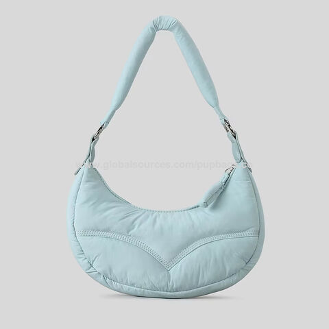 Bolsa de ombro de poliéster de nylon reciclado, bolsa de mão meia-lua, bolsa de ombro puffer feminina