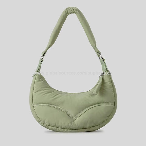 Bolsa de ombro de poliéster de nylon reciclado, bolsa de mão meia-lua, bolsa de ombro puffer feminina