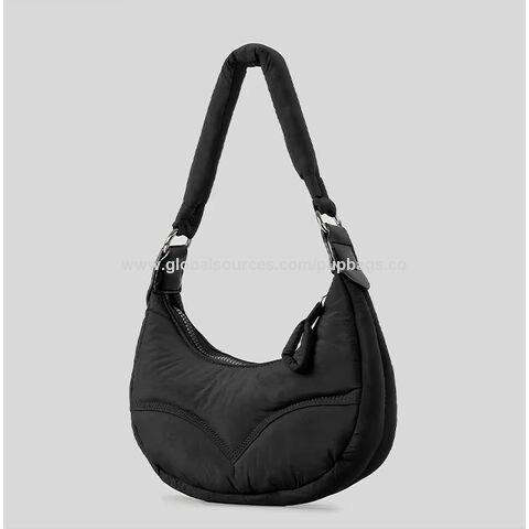 Bolsa de ombro de poliéster de nylon reciclado, bolsa de mão meia-lua, bolsa de ombro puffer feminina