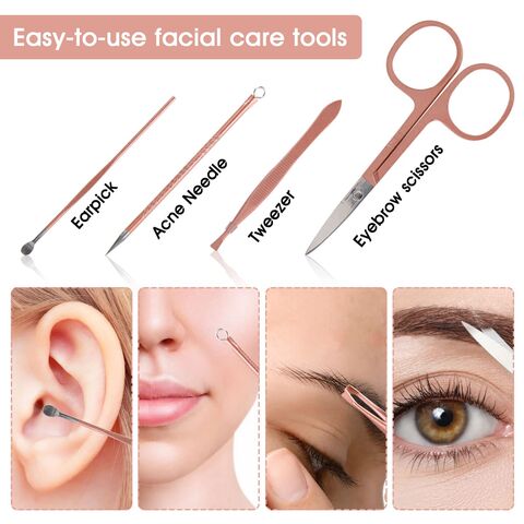 Set de manucure portable 12 en 1 en acier inoxydable martensitique or rose avec étui en cuir rose - Coupe-ongles et outils de beauté professionnels