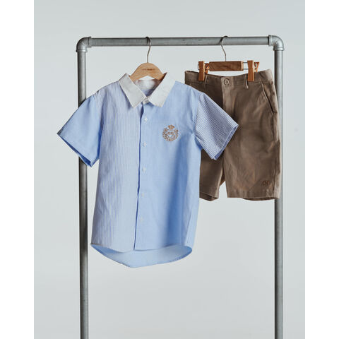 Vietnamesischer Hersteller Großhandel Unisex Kinderhemd Gestreiftes Umlegekragen Knopf Stickerei Hemd / Hemd für Herren / Kinderhemd - A002