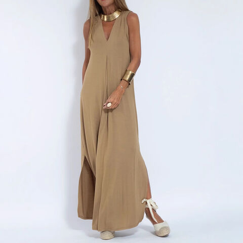 Vestido Maxi Feminino, Cor Sólida, Sexy, Decote em V, Irregular, Babados, Sem Mangas, Casual, Solto, Liso, Casaco Cardigan Longo