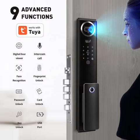 Sinovo نظام الاتصال الداخلي بالفيديو في الوقت الفعلي TUYA WIFI قفل باب ذكي للتعرف على الوجه مع كاميرا رقمية بدون مفتاح
