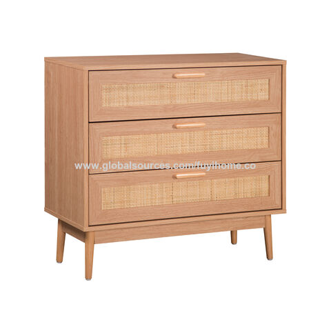 Kommode mit 3 Schubladen, Rattan-Kommode für Schlafzimmer, Boho-Holzschränke zur Aufbewahrung, Eck-Nachttisch für Schlafzimmer, Wohnzimmer, Eingangsbereich