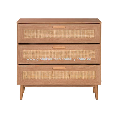 Kommode mit 3 Schubladen, Rattan-Kommode für Schlafzimmer, Boho-Holzschränke zur Aufbewahrung, Eck-Nachttisch für Schlafzimmer, Wohnzimmer, Eingangsbereich