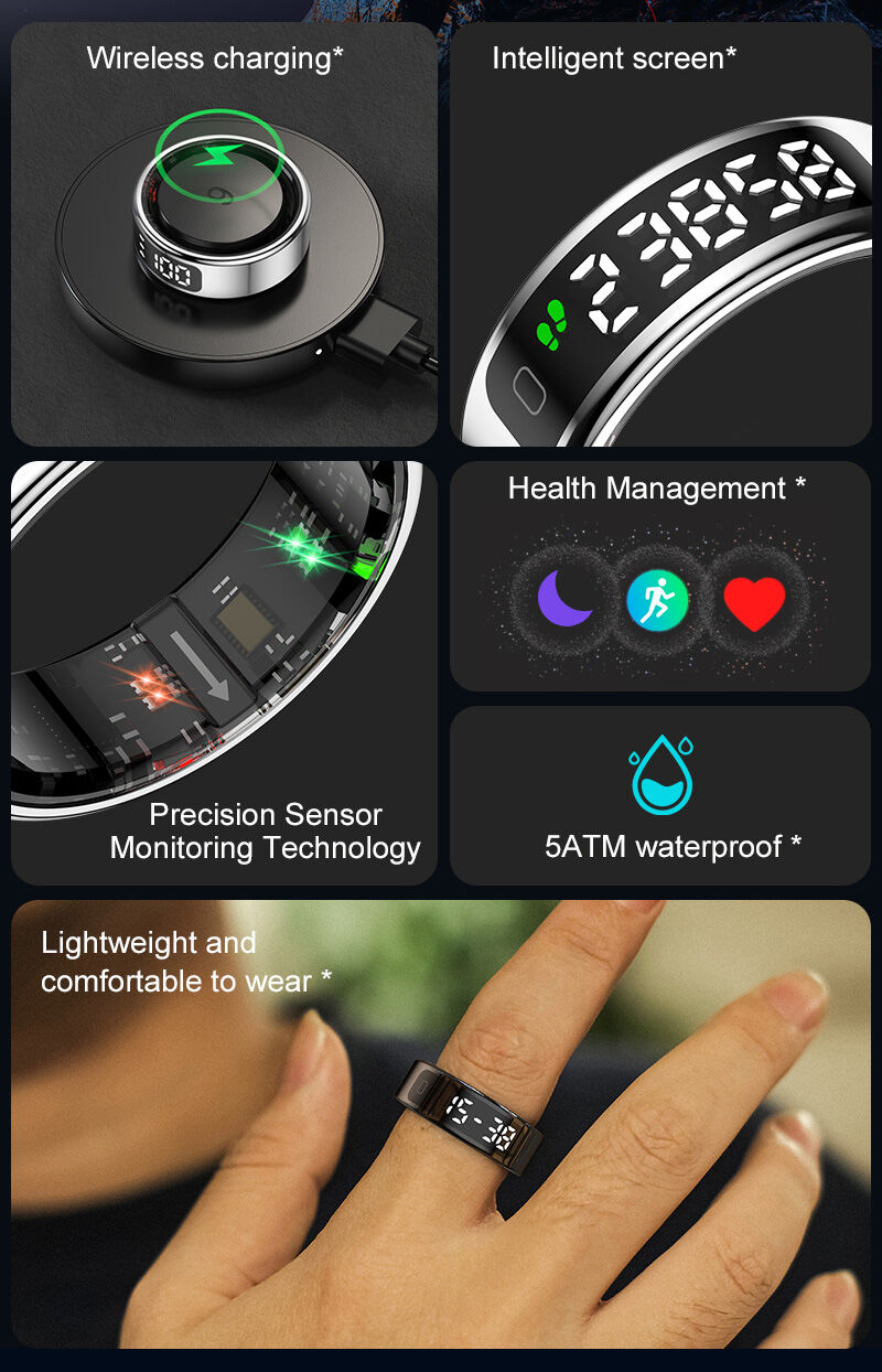 Display Screen Smart Ring 5atm Waterproof Heart Rate & Blood Oxygen ...