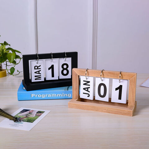 Calendario Perpetuo de Madera Moderno para Decoración del Hogar y Oficina, con Diseño de Fecha y Mes, Ideal para Escritorio y Agenda
