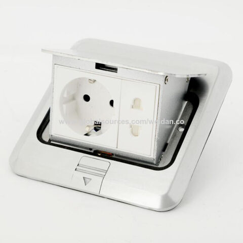 Soquete de piso térreo Bounce-up, tomada Euro alemã com tomada USB 1x, placa facial de alumínio