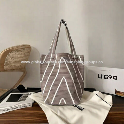 Nordic niche wave pattern shoulder bag large capacity tote bag fine woven open shoulder bag commuter bucket bag for women