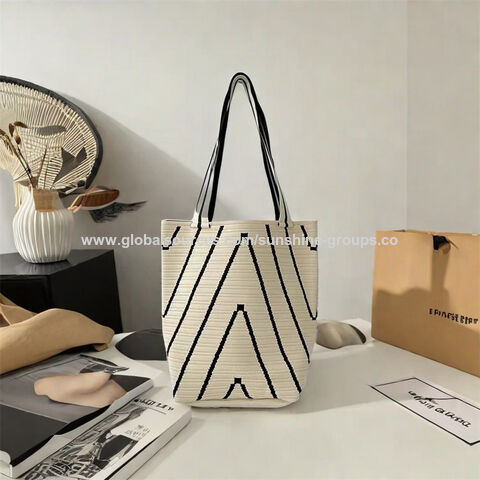 Nordic niche wave pattern shoulder bag large capacity tote bag fine woven open shoulder bag commuter bucket bag for women