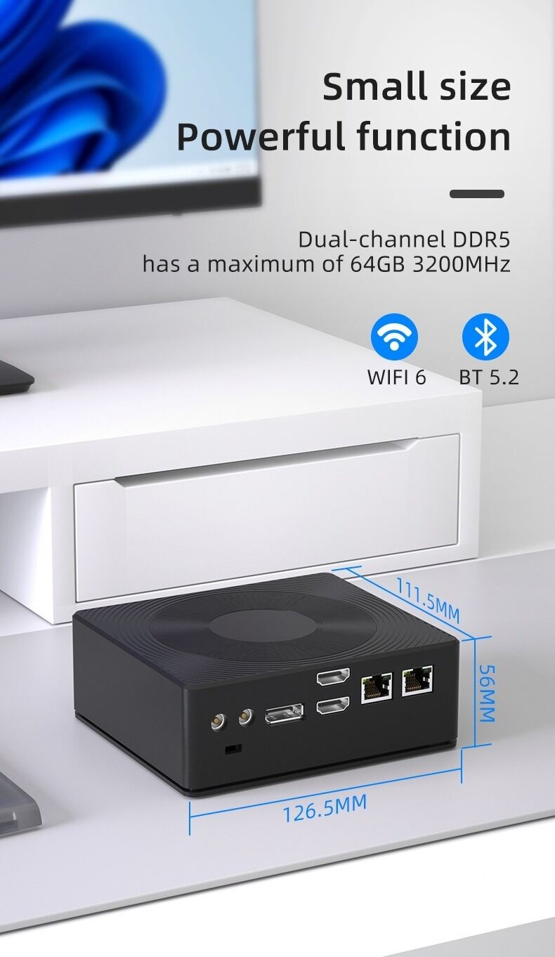 Mini PC industriale senza ventola N100(fino a 3,4 GHz), mini computer dual computer LAN da 2,5 G, 4K 3 display (2HD+DP), 2COM RS232, USB3.0 WiFi di tipo C, accensione automatica, nessuna RAM