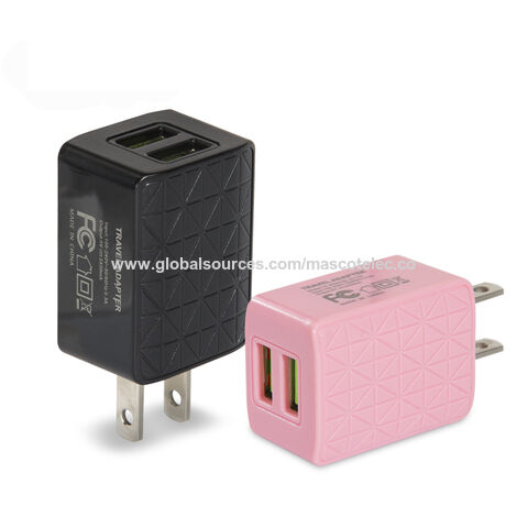 Chargeur USB double 5V 2.4A avec certification FCC, chargeur mural USB pour iPhone, adaptateur d'alimentation mobile