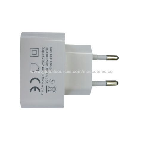 Chargeur USB double 2.4A avec certification CE, chargeur mural pour iPhone, adaptateur secteur UE, chargeur mobile