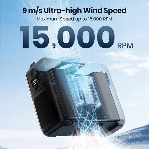 مروحة خصر W2 بقوة 20000 مللي أمبير في الساعة و15000 دورة في الدقيقة LED تبريد شخصي دعم الشركة المصنعة مخرج للمنزل والمكتب والتخييم والعمل في الهواء الطلق