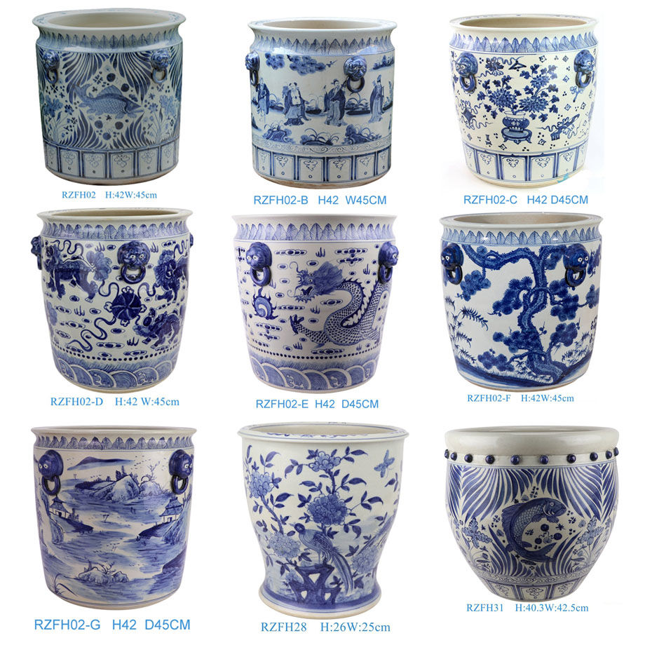 Luxruy Blue White Large Vat With Crane Pattern Of 