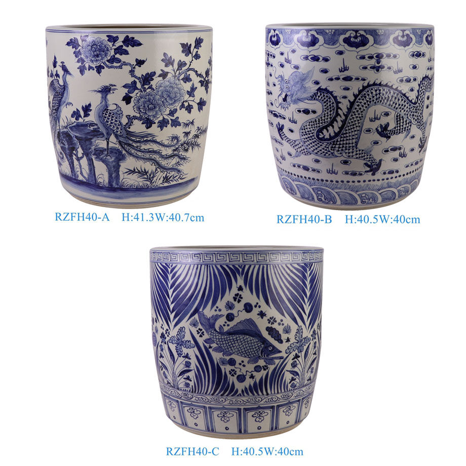 Luxruy Blue White Large Vat With Crane Pattern Of 