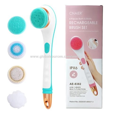 Vente en gros OEM ODM 4 EN 1 Brosse de Bain et Corps Électrique Rechargeable Ensemble de Brosses sans Fil Brosse de Douche à Long Manche