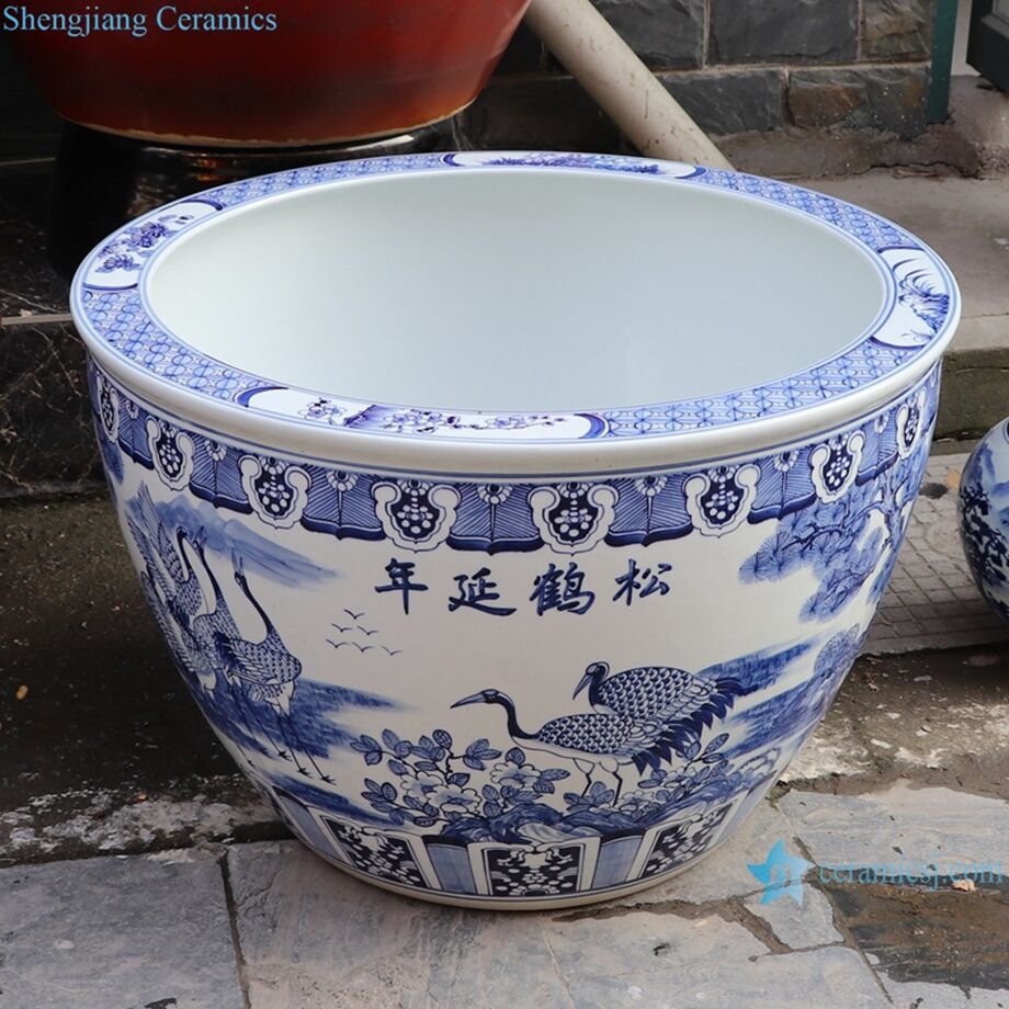 Luxruy Blue White Large Vat With Crane Pattern Of 