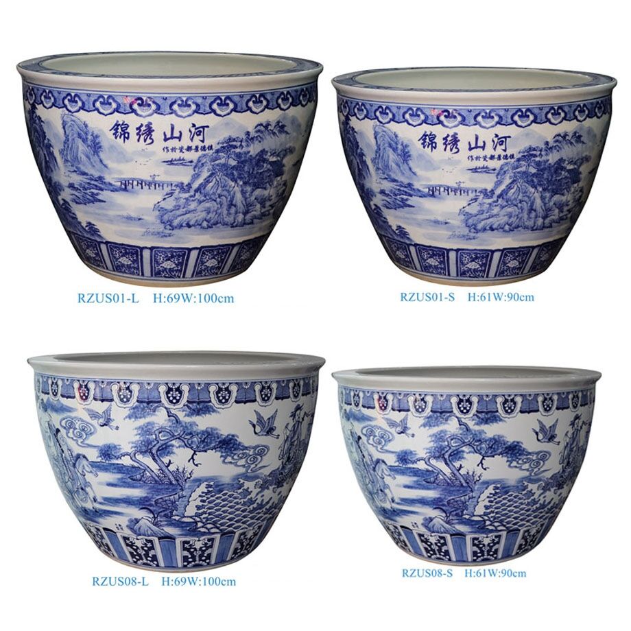Luxruy Blue White Large Vat With Crane Pattern Of 