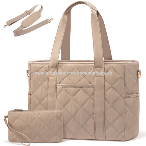Bolsa Tote Acolchoada Feminina, Bolsa de Mão Grande para Laptop de Negócios, Bolsa de Ombro Acolchoada para Trabalho e Escritório