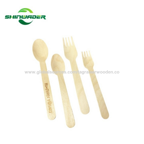 Ensemble de couverts jetables biodégradables en bois de bouleau de couleur naturelle lisse - Cuillère, fourchette et couteau