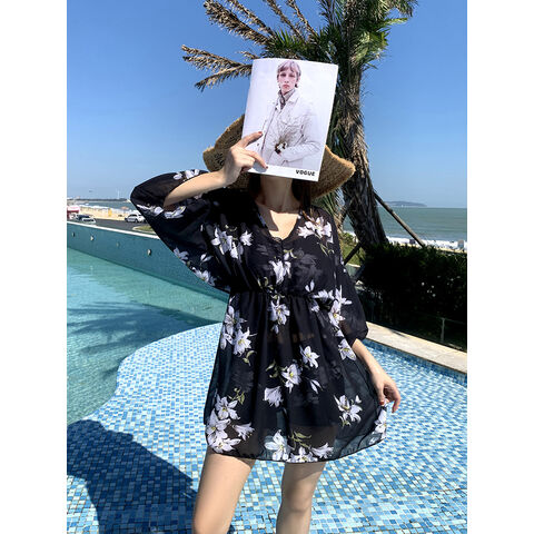 Fato de banho feminino de três peças, corte folgado, modelo conservador, modelador, tamanho grande, ideal para mulheres com curvas até 90kg, proteção solar, perfeito para águas termais