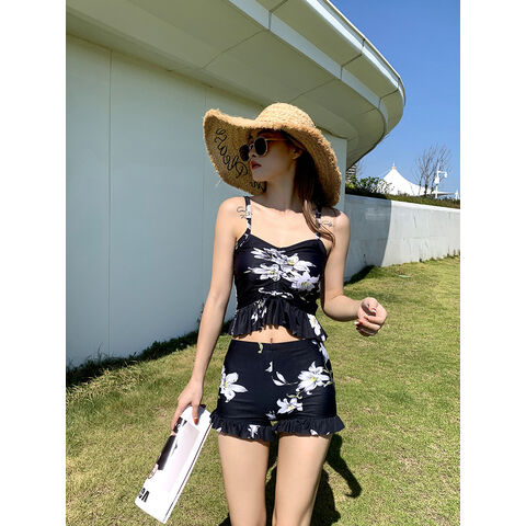 Fato de banho feminino de três peças, corte folgado, modelo conservador, modelador, tamanho grande, ideal para mulheres com curvas até 90kg, proteção solar, perfeito para águas termais
