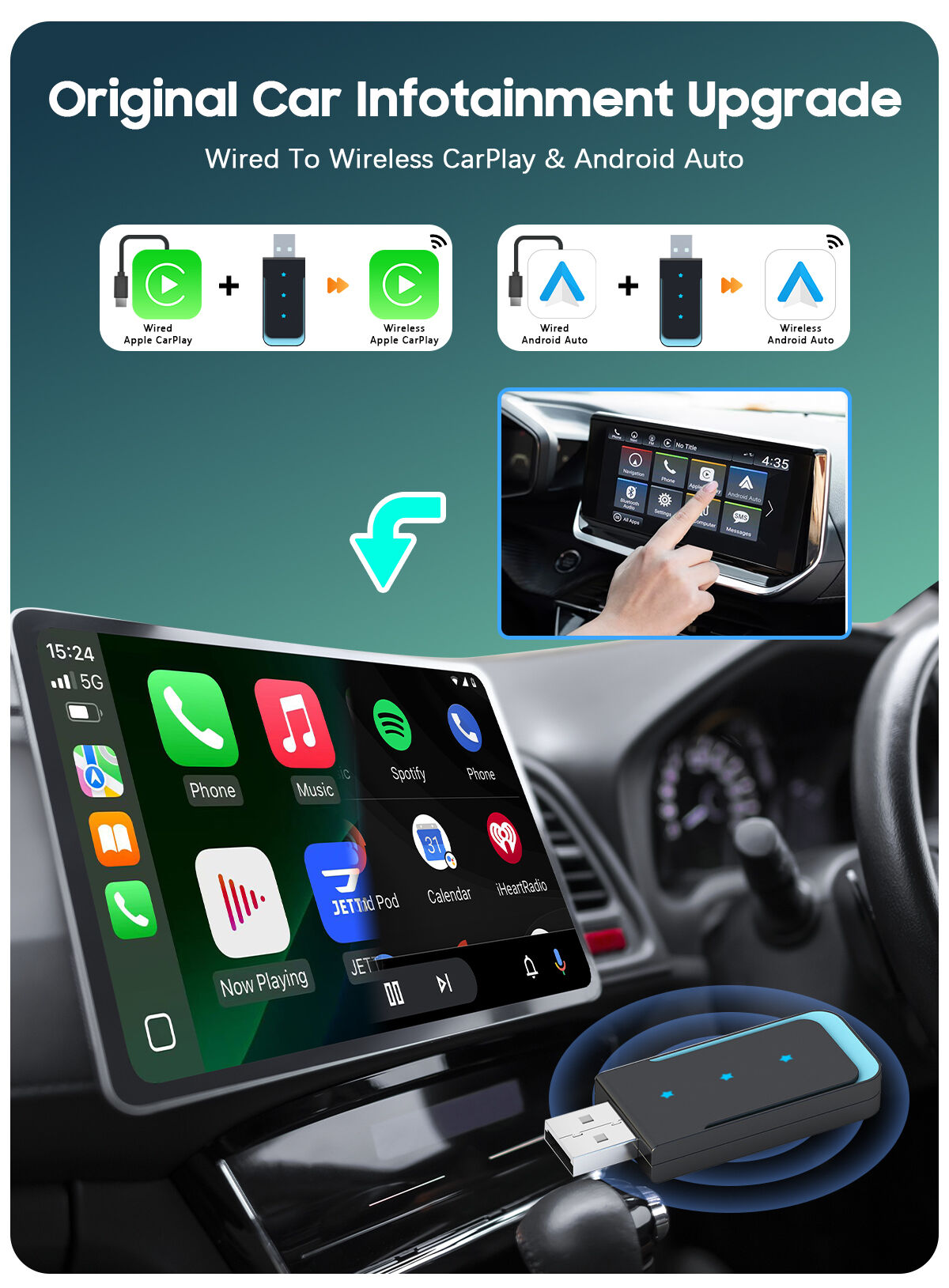 Adattatore Wireless 2-in-1 CarPlay E Android Auto – Mini Dongle Plug & Play, Connessione Automatica, Per Auto Dal 2017 In Poi