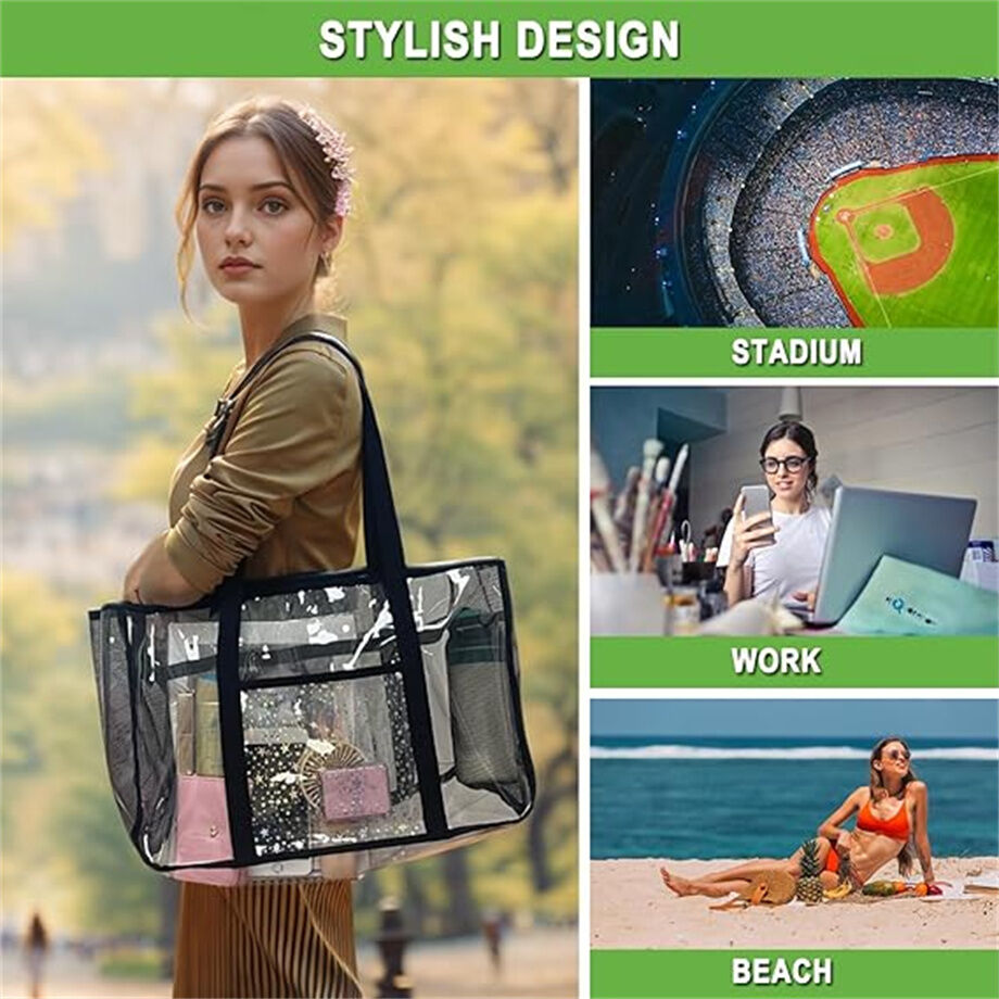 Durchsichtige Strandtasche Damen - Groß & Wasserdicht Mit Reißverschluss