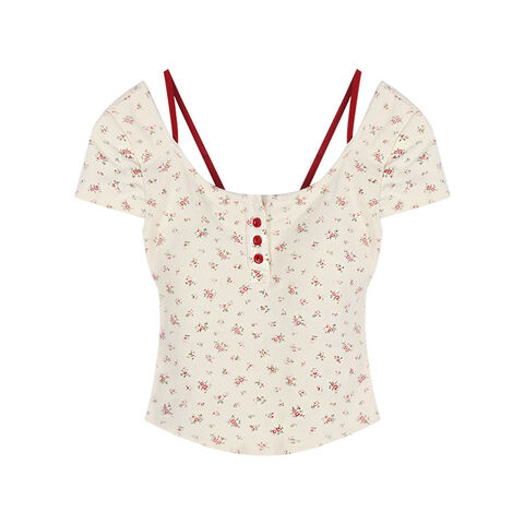 Modisches, kurzärmeliges Damen-T-Shirt mit floralem Print, Brustpolstern, rückenfreiem Design und figurbetonter, eleganter Passform.