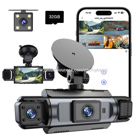 Dashcam de 4 lentes para grabación, modelo privado. Frontal 1080P + Derecha, Izquierda y Trasera 480P con WIFI, G-sensor y Monitor de Estacionamiento. Cámara de salpicadero para coche, grabadora de video.