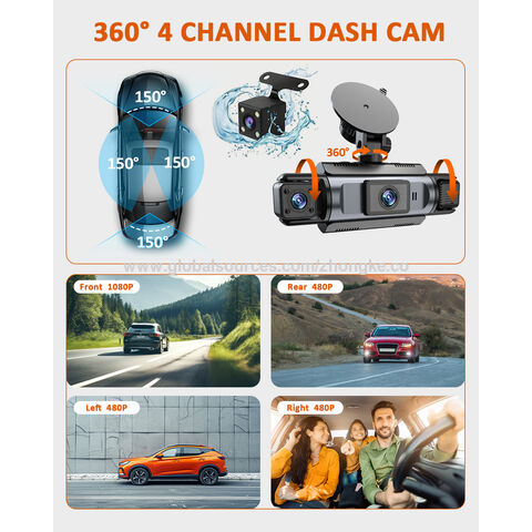 Dashcam de 4 lentes para grabación, modelo privado. Frontal 1080P + Derecha, Izquierda y Trasera 480P con WIFI, G-sensor y Monitor de Estacionamiento. Cámara de salpicadero para coche, grabadora de video.