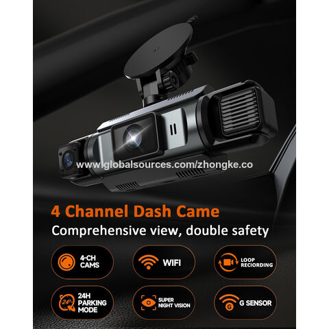 Dashcam de 4 lentes para grabación, modelo privado. Frontal 1080P + Derecha, Izquierda y Trasera 480P con WIFI, G-sensor y Monitor de Estacionamiento. Cámara de salpicadero para coche, grabadora de video.