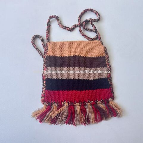 Chinesischer Lieferant Günstige Schultertasche aus Acryl-Strick im Retro-Stil mit Quasten