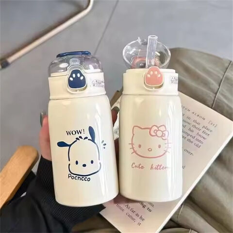 Copo Térmico Infantil Hello Girl com Canudo em Aço Inoxidável 316 Portátil para Estudantes - Grande Sucesso de Vendas
