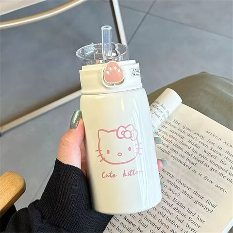 Copo Térmico Infantil Hello Girl com Canudo em Aço Inoxidável 316 Portátil para Estudantes - Grande Sucesso de Vendas