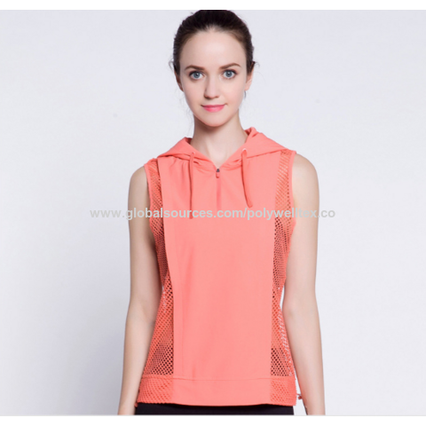 Débardeur de sport femme patchwork en maille, gilet d'entraînement respirant à capuche, chemise de yoga sans manches pour fitness
