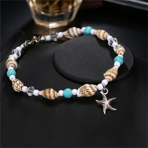 Neue Muschelperlen Seestern Fußkettchen für Damen Strand Fußkette Bein Armband Handgefertigte böhmische Fußkette