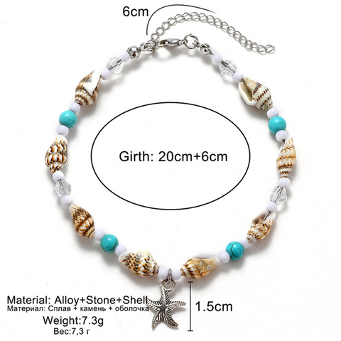 Neue Muschelperlen Seestern Fußkettchen für Damen Strand Fußkette Bein Armband Handgefertigte böhmische Fußkette