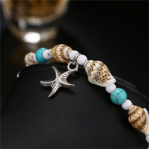 Neue Muschelperlen Seestern Fußkettchen für Damen Strand Fußkette Bein Armband Handgefertigte böhmische Fußkette