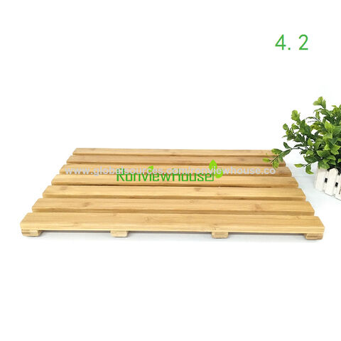 Tapete de Banho de Bambu Ultra Durável, Drenagem Rápida e Superfície Antiderrapante, 3,5cm de Espessura para Chuveiros e Spas - Direto da Fábrica