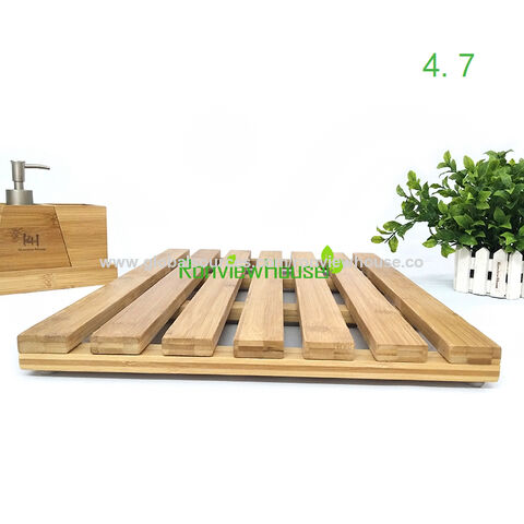 Tapete de Banho de Bambu Ultra Durável, Drenagem Rápida e Superfície Antiderrapante, 3,5cm de Espessura para Chuveiros e Spas - Direto da Fábrica