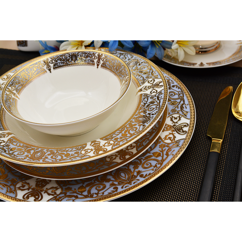 98-teiliges europäisches Luxus-Geschirrset im klassischen Stil aus hochwertigem Bone China mit Teeservice