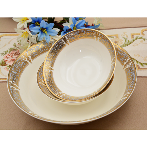 98-teiliges europäisches Luxus-Geschirrset im klassischen Stil aus hochwertigem Bone China mit Teeservice