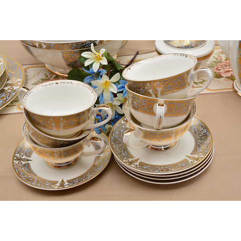 98-teiliges europäisches Luxus-Geschirrset im klassischen Stil aus hochwertigem Bone China mit Teeservice