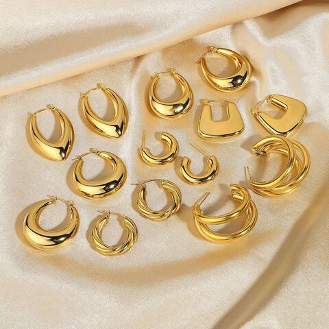 Anting Hoop Tebal untuk Wanita, Anting-anting logam, Anting-anting stainless steel wanita kelas atas, Anting-anting serbaguna dan modis