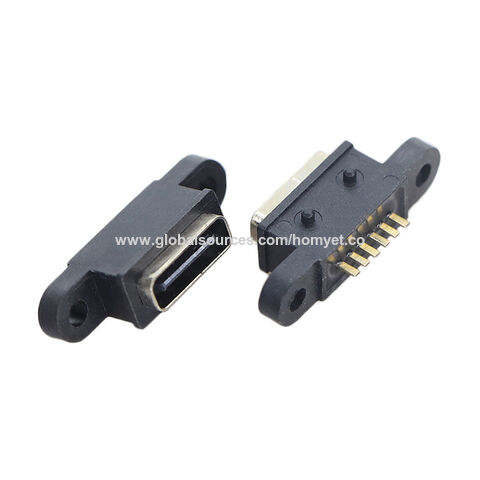 Conector de base USB tipo C 6p IPX8 a prueba de agua con orificios para tornillos, base de carga impermeable HY-TC-WP06MA